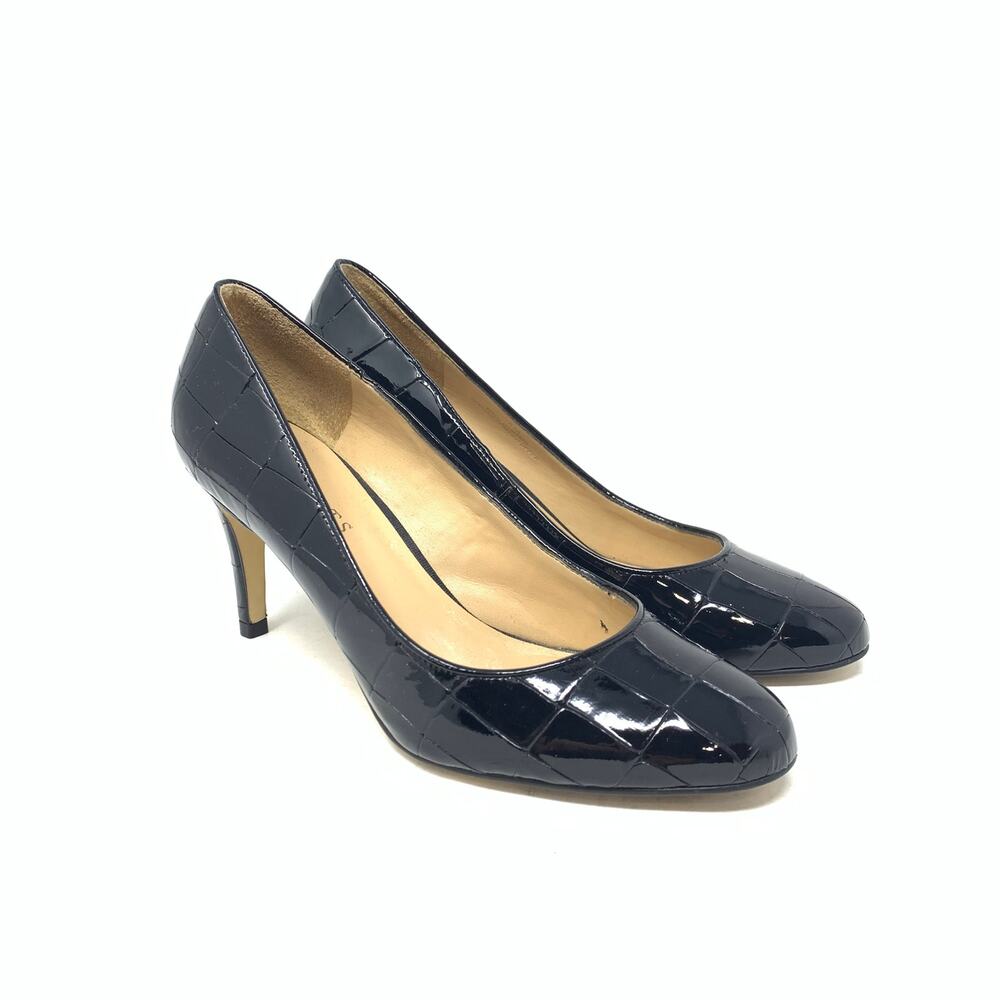 Talbots Women’s Black Leather Croc Embossed Round Toe Pumps Size 8 Classic Heels